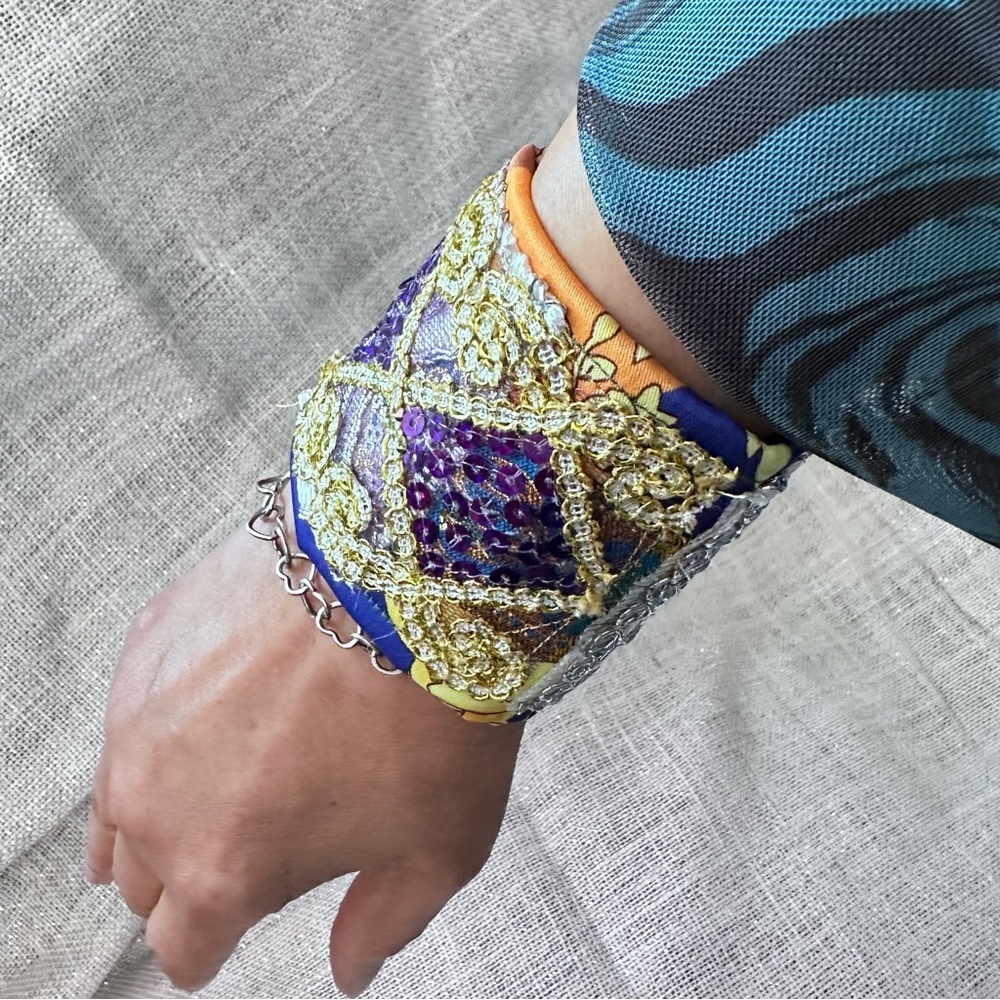 RUBYRUDI Cuff Bracelet Handcrafted OOAK Fabric Embellished Artisan Wearable Art - Picture 7 of 12